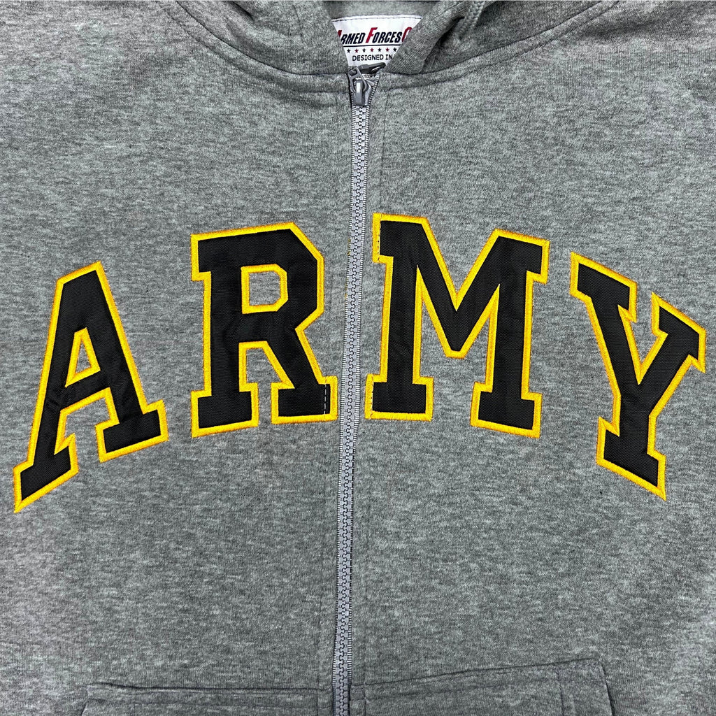 Army Embroidered Full Zip Hoodie Sweatshirt (Grey)