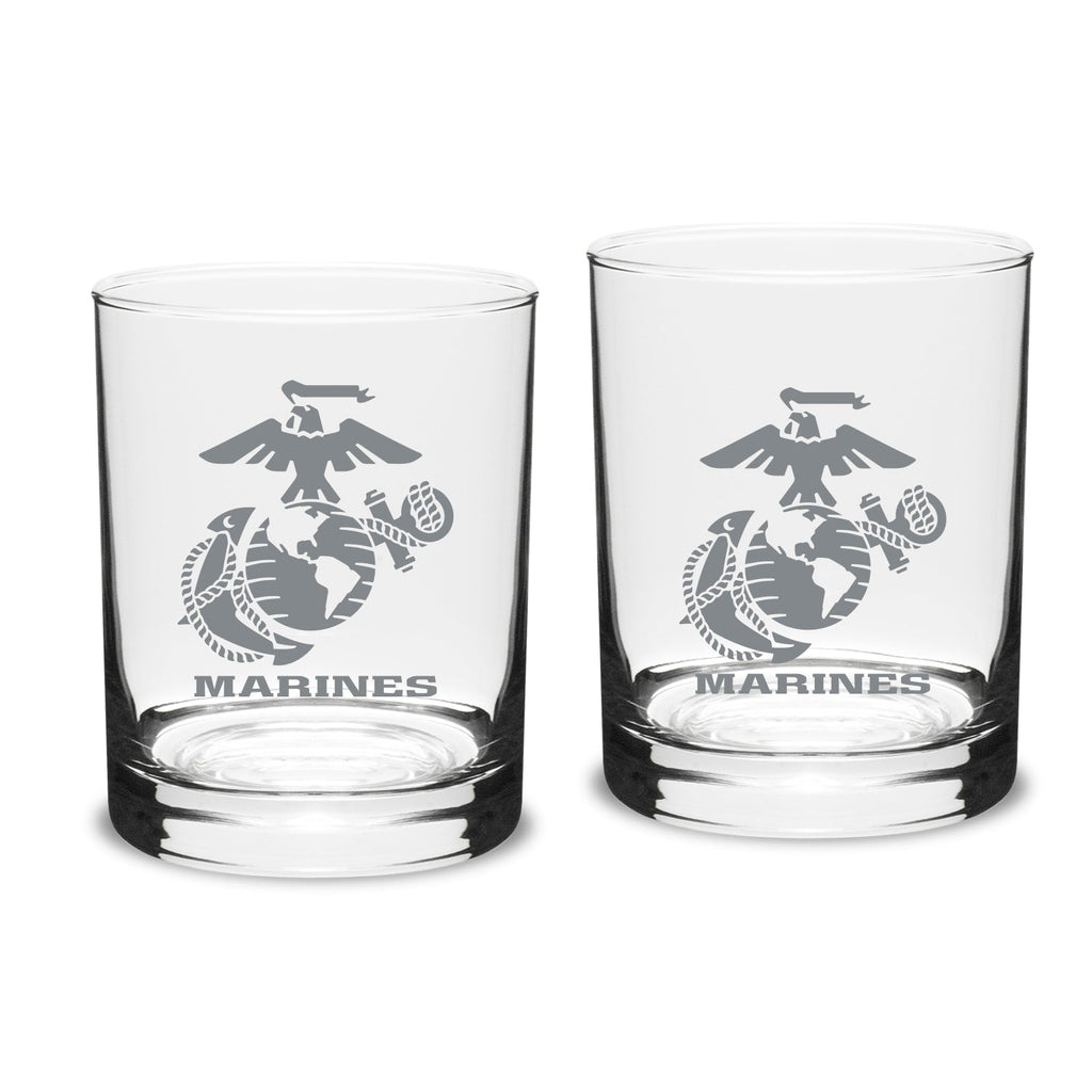 Marines EGA 14oz Deep Etched Double Old Fashion Glasses (Clear)
