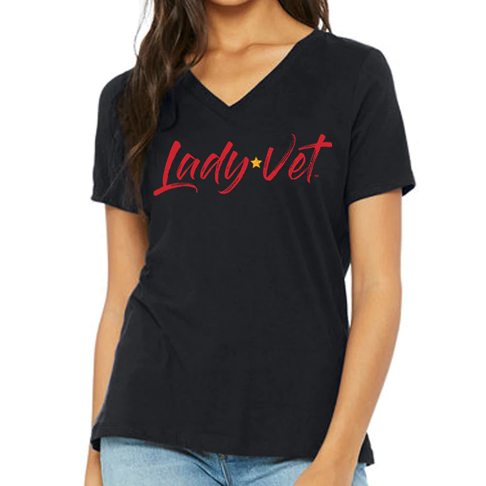 Marines Lady Vet Full Chest Logo V-Neck T-Shirt