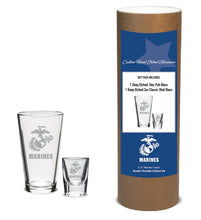 Load image into Gallery viewer, Marines EGA 16oz Deep Etched Pub Glass and 2oz Classic Shot Glass (Clear)