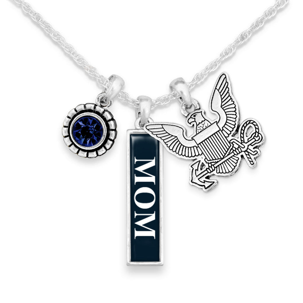 U.S. Navy Eagle Triple Charm Vertical Mom Necklace