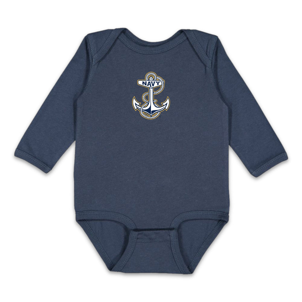 Navy Anchor Infant Long Sleeve Bodysuit