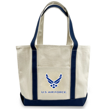 Load image into Gallery viewer, Air Force Wings Classic Natural Canvas Tote (Natural/Navy)