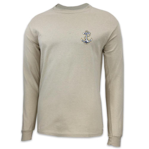 Pick Your Design Navy Long Sleeve T-Shirt (Tan)
