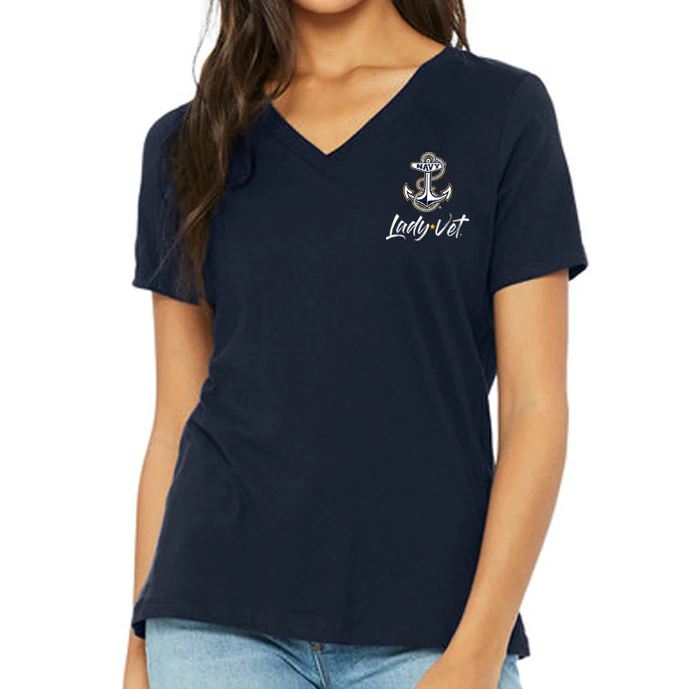 T-Shirt Chest V-Neck Vet Left Logo Lady Navy