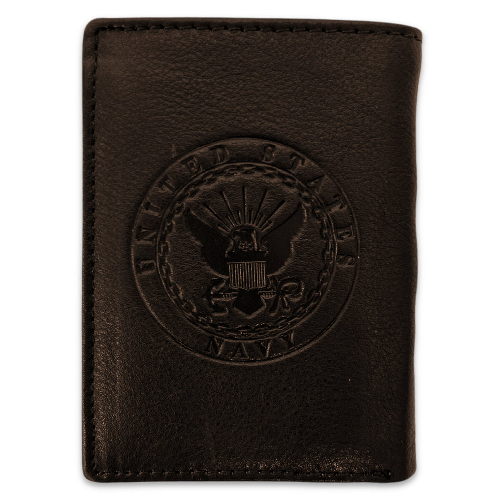 Navy Genuine Leather Trifold Wallet (Brown)