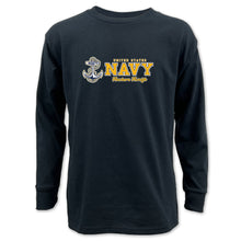 Load image into Gallery viewer, Navy Youth Anchors Aweigh Chest Print Long Sleeve T-Shirt