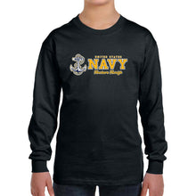 Load image into Gallery viewer, Navy Youth Anchors Aweigh Chest Print Long Sleeve T-Shirt