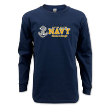 Load image into Gallery viewer, Navy Youth Anchors Aweigh Chest Print Long Sleeve T-Shirt