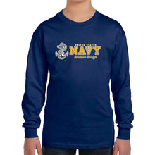 Load image into Gallery viewer, Navy Youth Anchors Aweigh Chest Print Long Sleeve T-Shirt