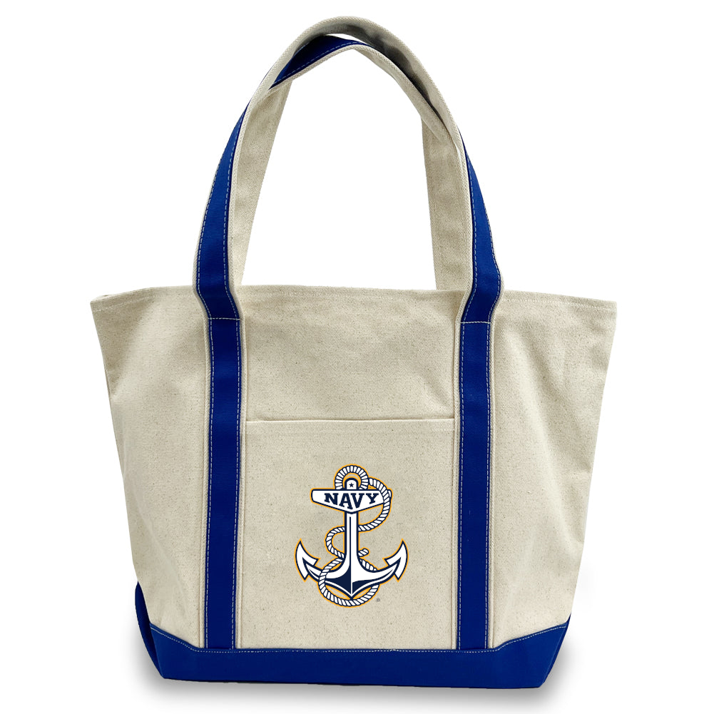 Navy Anchor Classic Natural Canvas Tote (Natural/Royal)