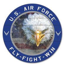 Load image into Gallery viewer, Air Force Flag With Eagle Indoor Wood Circle Sign (20x20)