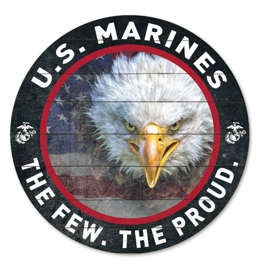 Marines Flag With Eagle Indoor Wood Circle Sign (20x20)