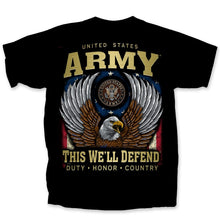Load image into Gallery viewer, Army Gold Eagle This We&#39;ll Defend T-Shirt (Black)