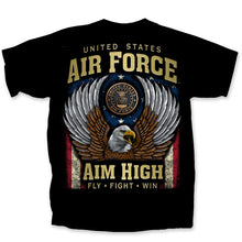 Load image into Gallery viewer, Air Force Gold Eagle Aim High T-Shirt (Black)