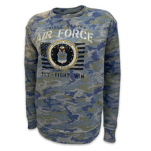 Load image into Gallery viewer, Air Force Ladies Vintage Stencil Fleece Crewneck (Camo)