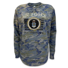 Load image into Gallery viewer, Air Force Ladies Vintage Stencil Fleece Crewneck (Camo)