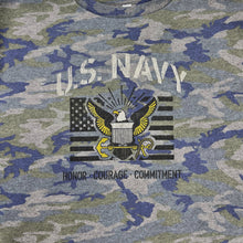 Load image into Gallery viewer, Navy Ladies Vintage Stencil Fleece Crewneck (Camo)