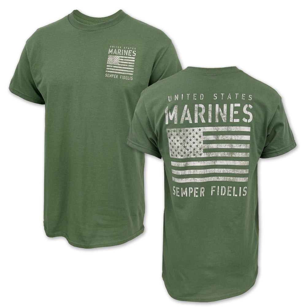 USMC Distressed Flag T-Shirt (OD Green)