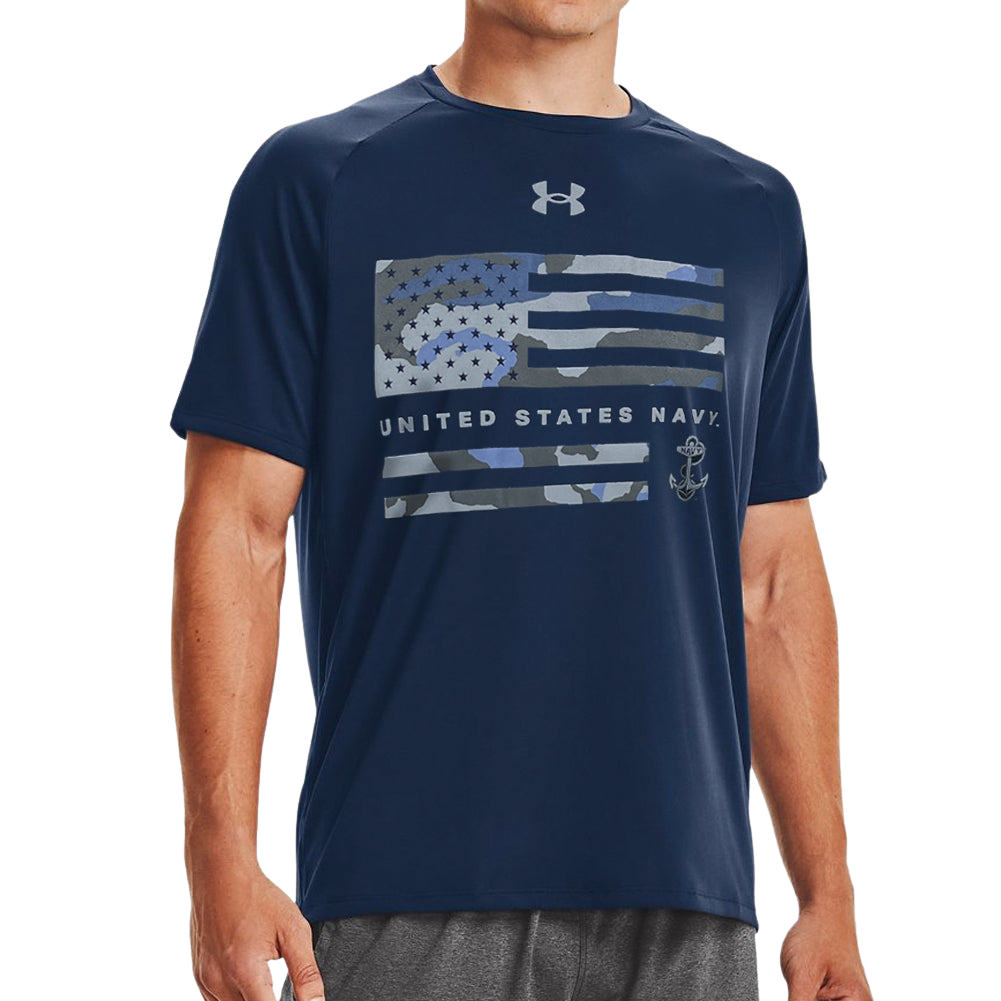 United States Navy Under Armour Camo Flag Tech T-Shirt (Navy)