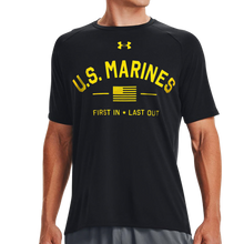 Load image into Gallery viewer, Marines Under Armour First In Last Out Tech T-Shirt (Black)