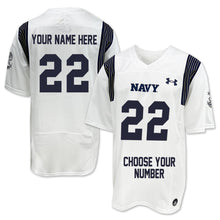 Load image into Gallery viewer, Navy Under Armour Custom Sideline Replica Football Jersey (White)
