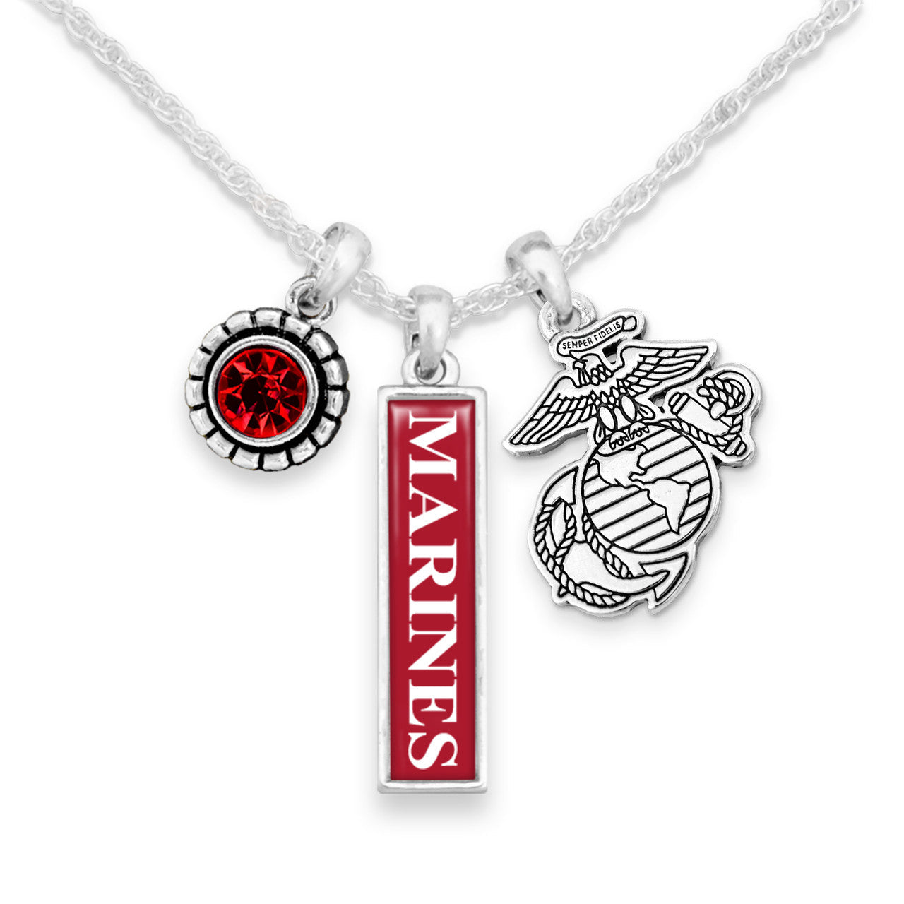 U.S. Marines EGA Triple Charm Vertical Marines Necklace