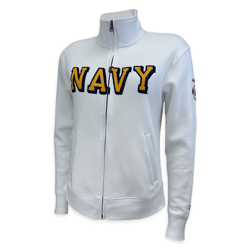 Navy Ladies Under Armour Distressed Fleece Full Zip (White)