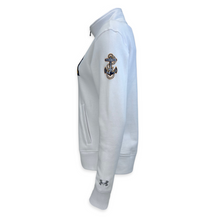 Load image into Gallery viewer, Navy Ladies Under Armour Distressed Fleece Full Zip (White)