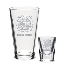 Load image into Gallery viewer, Coast Guard Seal 16oz Deep Etched Pub Glass and 2oz Classic Shot Glass (Clear)
