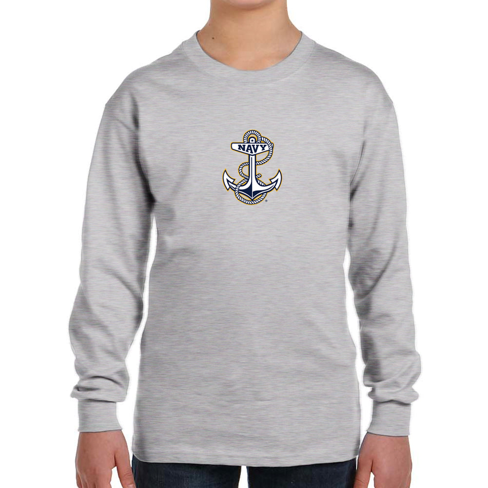 Navy Youth Anchor Logo Long Sleeve T-Shirt