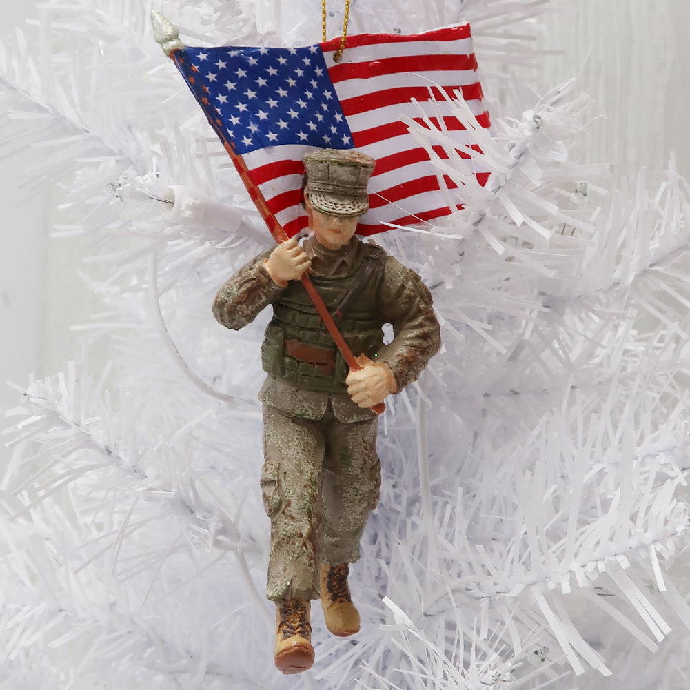 MARINE CORPS SOLDIER WITH FLAG ORNAMENT