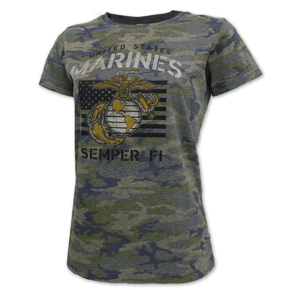 MARINES LADIES VINTAGE STENCIL T-SHIRT (CAMO) 1