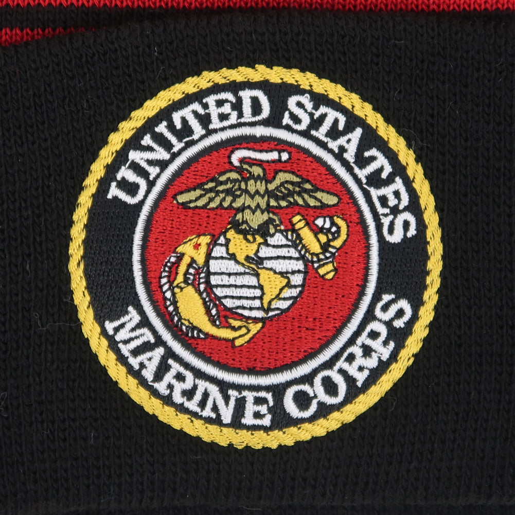 Marines Pom Pom Knit Beanie (Black)