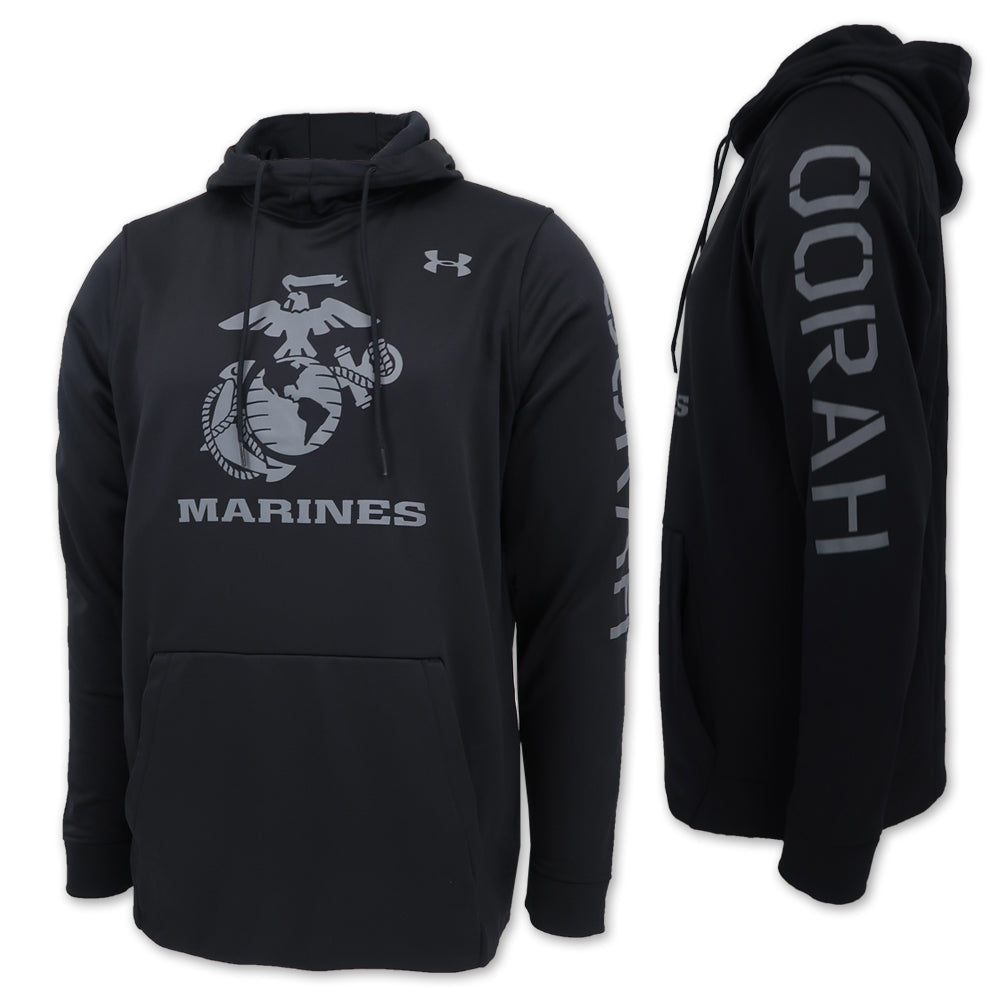 MARINES UNDER ARMOUR OORAH ARMOUR FLEECE HOOD (BLACK) 2