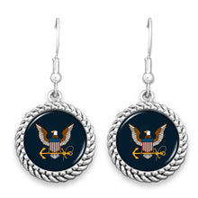 Load image into Gallery viewer, NAVY EAGLE ROPE EDGE EARRINGS