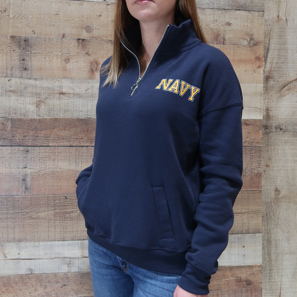 NAVY LADIES DAKOTA QUARTER ZIP PULLOVER (NAVY) 1