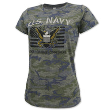 Load image into Gallery viewer, NAVY LADIES VINTAGE STENCIL T-SHIRT (CAMO) 1