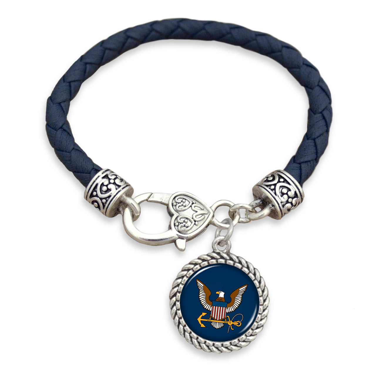 Navy Eagle Leather Bracelet