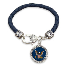 Load image into Gallery viewer, Navy Eagle Leather Bracelet