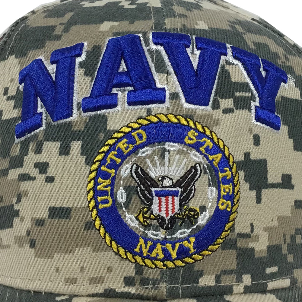 Tactical Digital Camo Baseball Cap – Navy Blue Adjustable Hat With USA Flag Patch