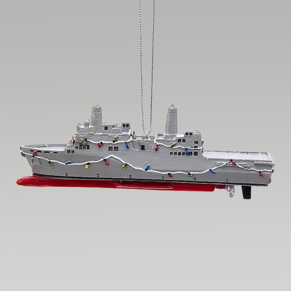 NAVY SHIP W/CHRISTMAS LIGHTS ORNAMENT
