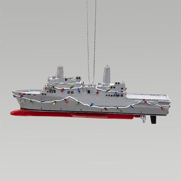 NAVY SHIP W/CHRISTMAS LIGHTS ORNAMENT