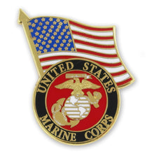 Load image into Gallery viewer, UNITED STATES MARINE CORPS SEAL/USA FLAG LAPEL PIN