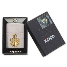 Load image into Gallery viewer, United States Navy Brushed Chrome Emblem Zippo Lighter