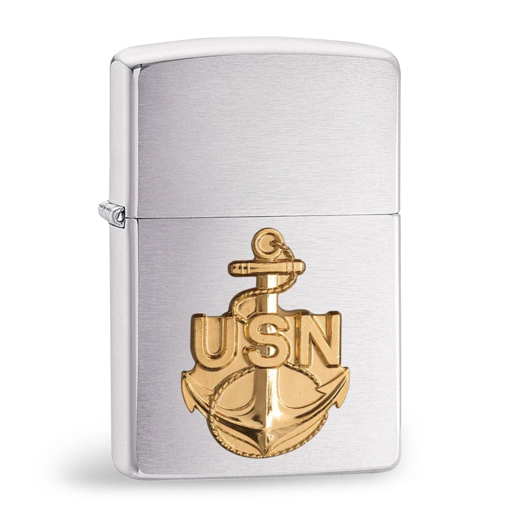 United States Navy Brushed Chrome Emblem Zippo Lighter