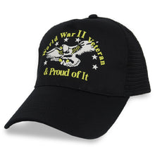 Load image into Gallery viewer, WORLD WAR II VETERAN AND PROUD OF IT MESH HAT (BLACK) 2