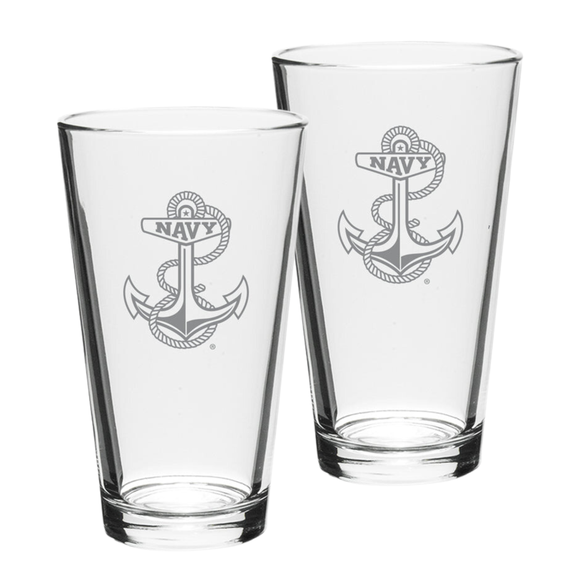 Navy Anchor Set of Two 16oz Classic Mixing Glasses
