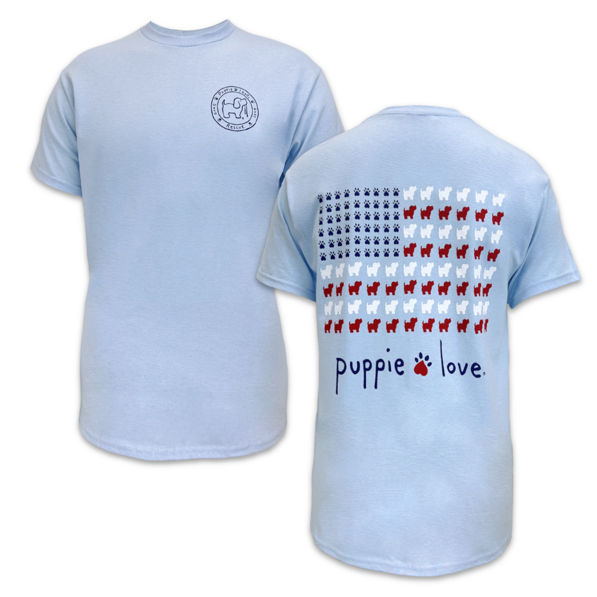 Puppie Love USA Youth Flag T-Shirt (Light Blue)