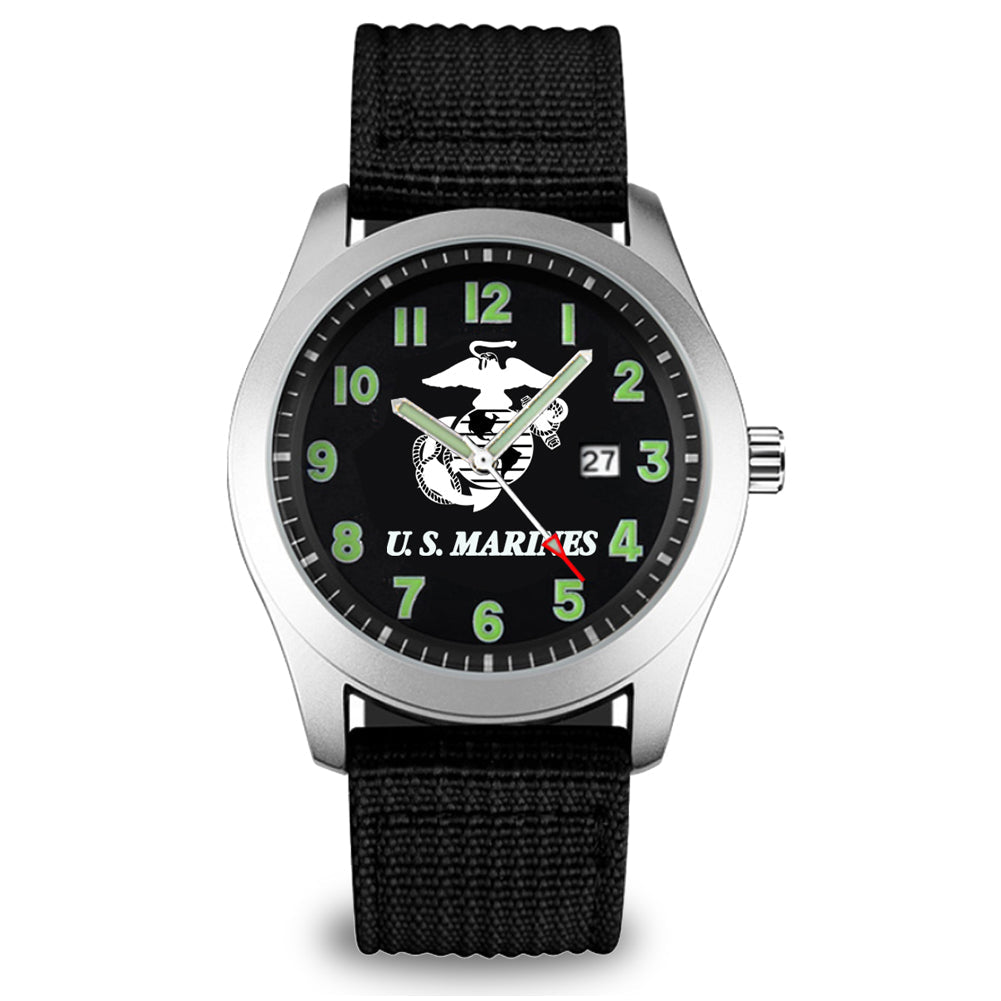 U.S. Marines Black Strap Field Watch (Black)